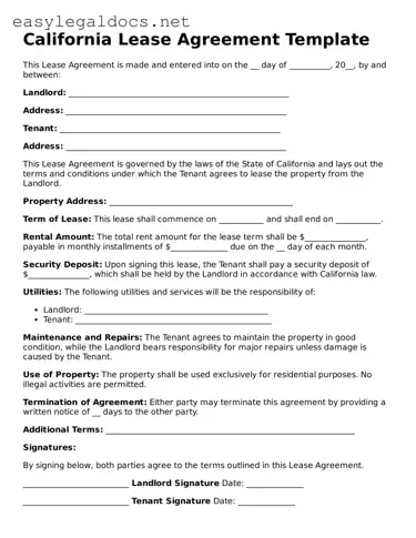 Blank  Lease Agreement Form for California