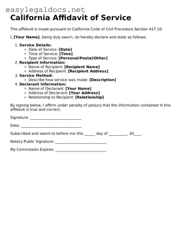 Blank  Affidavit of Service Form for California