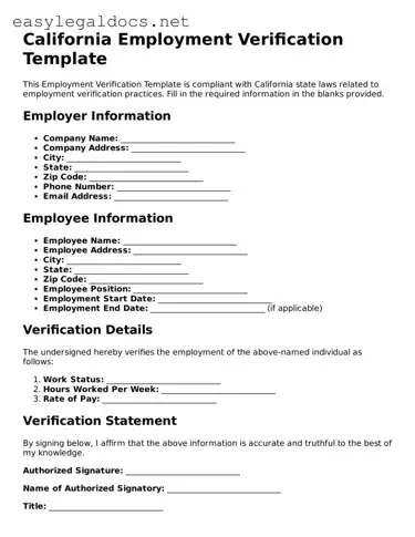 Blank  Employment Verification Form for California