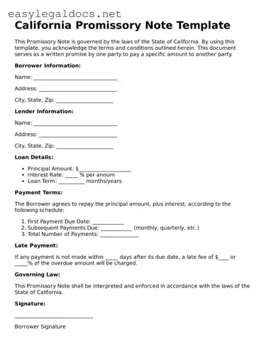 Blank  Promissory Note Form for California