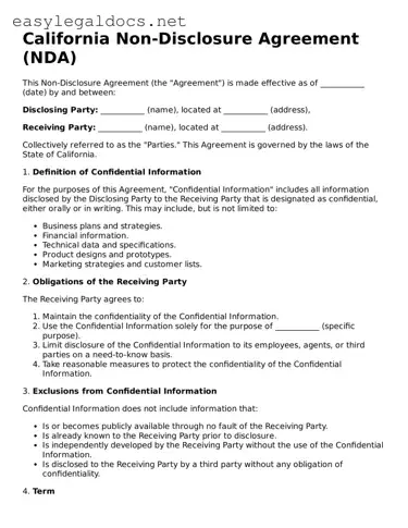 Blank  Non-disclosure Agreement Form for California
