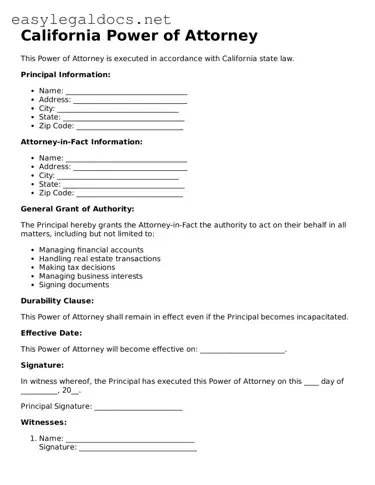 Blank  Power of Attorney Form for California