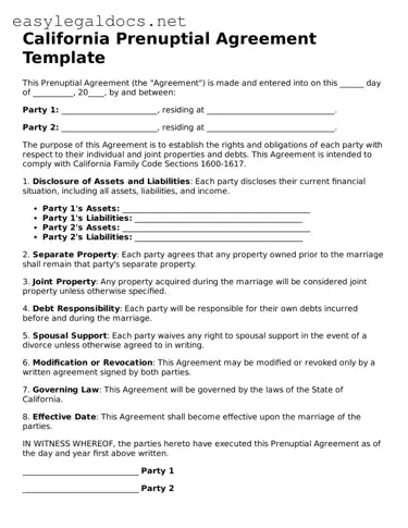 Blank  Prenuptial Agreement Form for California