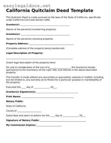 Blank  Quitclaim Deed Form for California