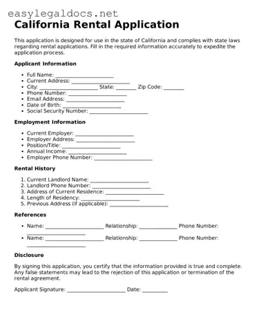 Blank  Rental Application Form for California