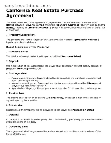 Blank  Real Estate Purchase Agreement Form for California