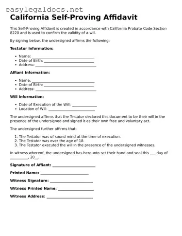 Blank  Self-Proving Affidavit Form for California