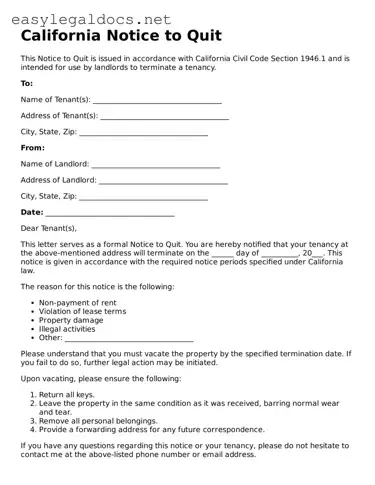 Blank  Notice to Quit Form for California