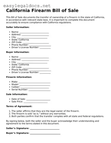 Blank  Firearm Bill of Sale Form for California