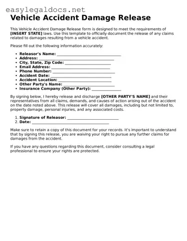 Printable Vehicle Accident Damage Release Form