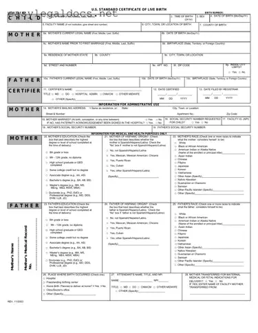 Download CDC U.S. Standard Certificate of Live Birth Form