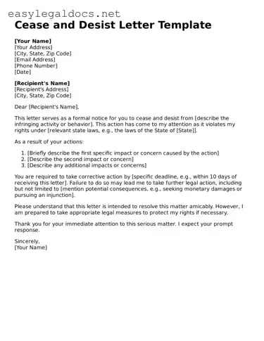 Printable Cease and Desist Letter Form