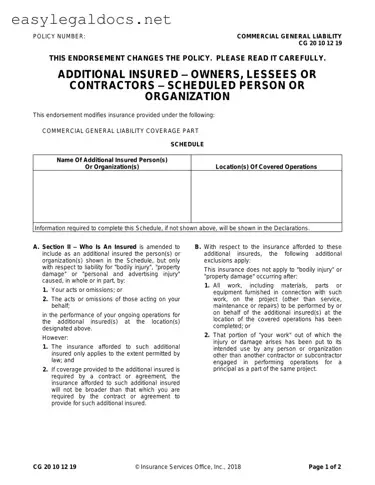 Download Cg 20 10 07 04 Liability Endorsement Form