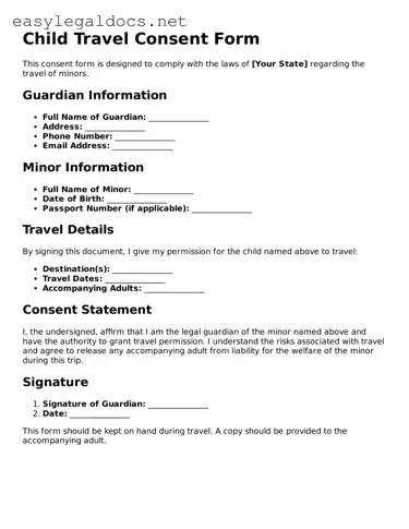 Printable Child Travel Consent Form Form