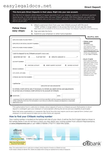 Download Citibank Direct Deposit Form