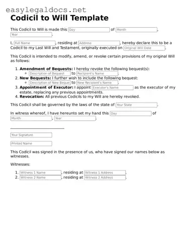 Printable Codicil to Will Form