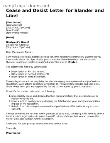 Printable Cease and Desist Slander and Libel Letter Form