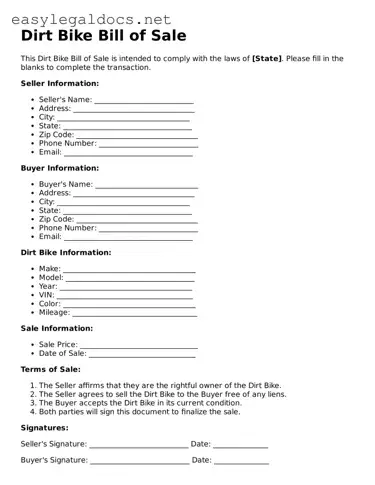 Printable Dirt Bike Bill of Sale Form