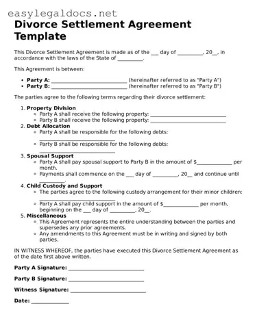 Printable Divorce Settlement Agreement Form