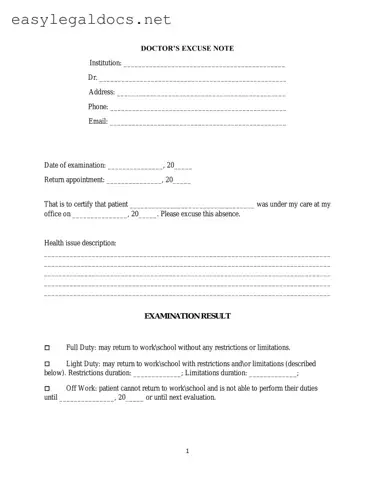 Download Doctors Excuse Note Form