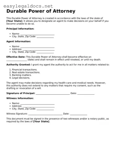 Printable Durable Power of Attorney Form