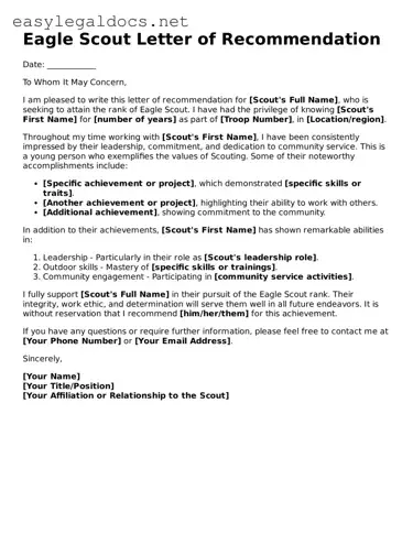 Printable Eagle Scout Letter of Recommendation Form