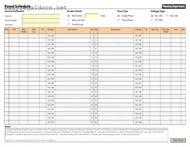Download Electrical Panel Schedule Form