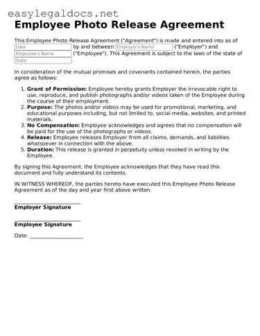 Printable Employee Photo Release Form