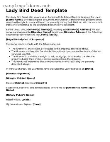 Printable Lady Bird Deed Form