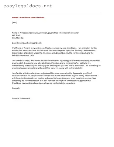 Download Emotional Support Animal Letter Form