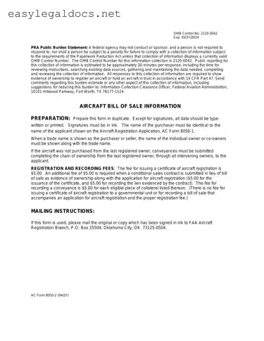 Download Aircraft Bill of Sale AC 8050-2 Form