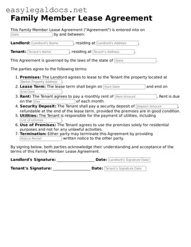 Printable Family Member Lease Agreement Form