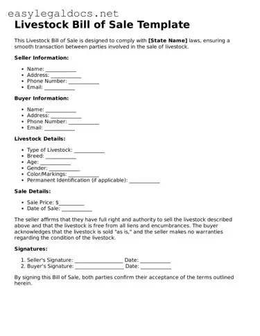 Printable Livestock Bill of Sale Form