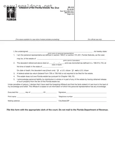 Download Fl Dr 312 Form
