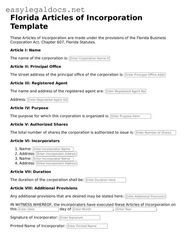 Blank  Articles of Incorporation Form for Florida