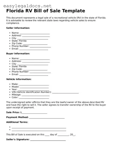 Blank  RV Bill of Sale Form for Florida
