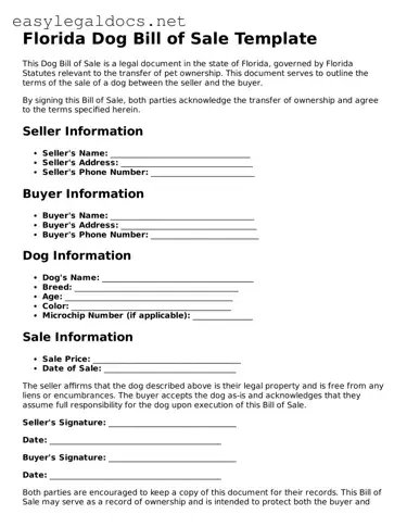 Blank  Dog Bill of Sale Form for Florida