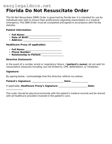 Blank  Do Not Resuscitate Order Form for Florida