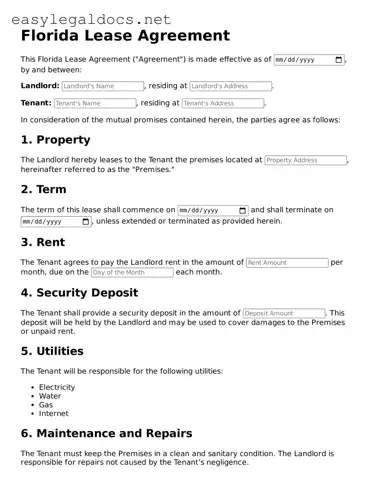 Blank  Lease Agreement Form for Florida
