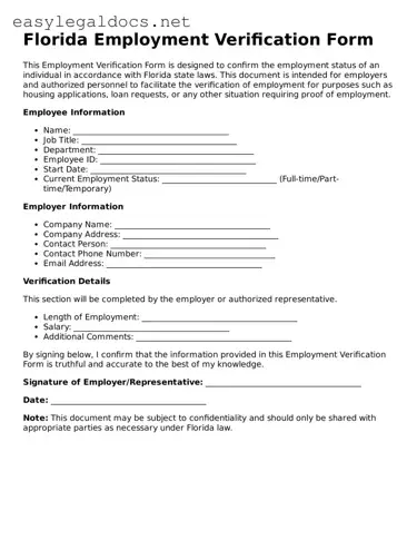 Blank  Employment Verification Form for Florida