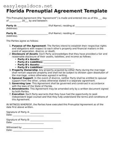 Blank  Prenuptial Agreement Form for Florida