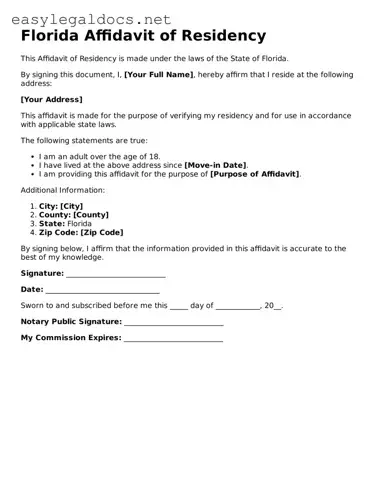 Blank  Affidavit of Residency Form for Florida