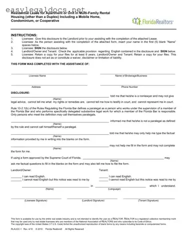 Download Florida Realtors Residential Lease Form