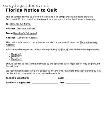 Blank  Notice to Quit Form for Florida