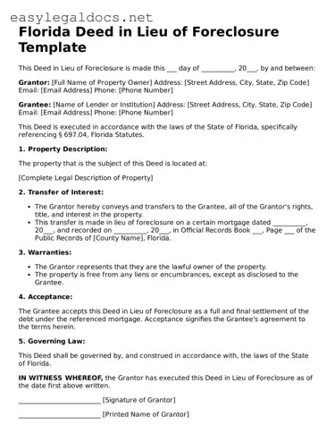 Blank  Deed in Lieu of Foreclosure Form for Florida