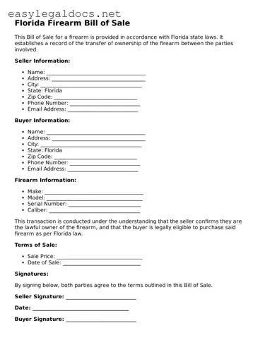 Blank  Firearm Bill of Sale Form for Florida