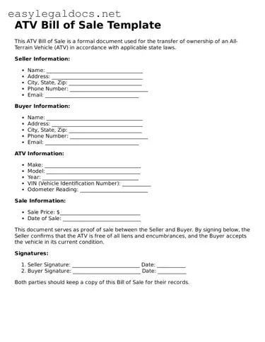 Printable ATV Bill of Sale Form