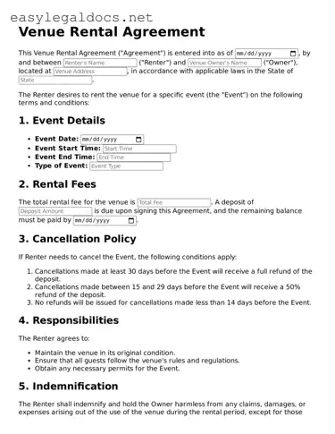 Printable Venue Rental Agreement Form