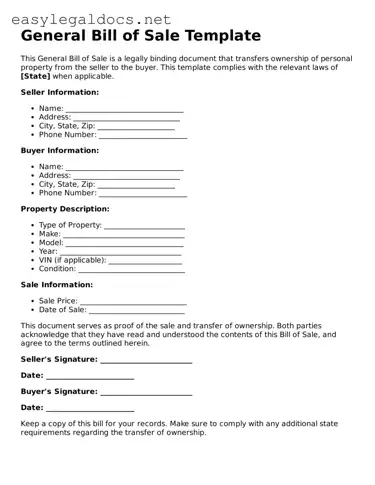 Printable General Bill of Sale Form