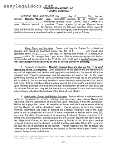 Download Horse Training Contract Form